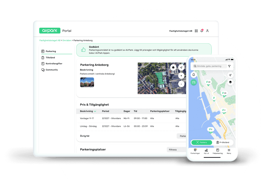 The AirPark portal and AirPark app A picture of the AirPark portal and AirPark app